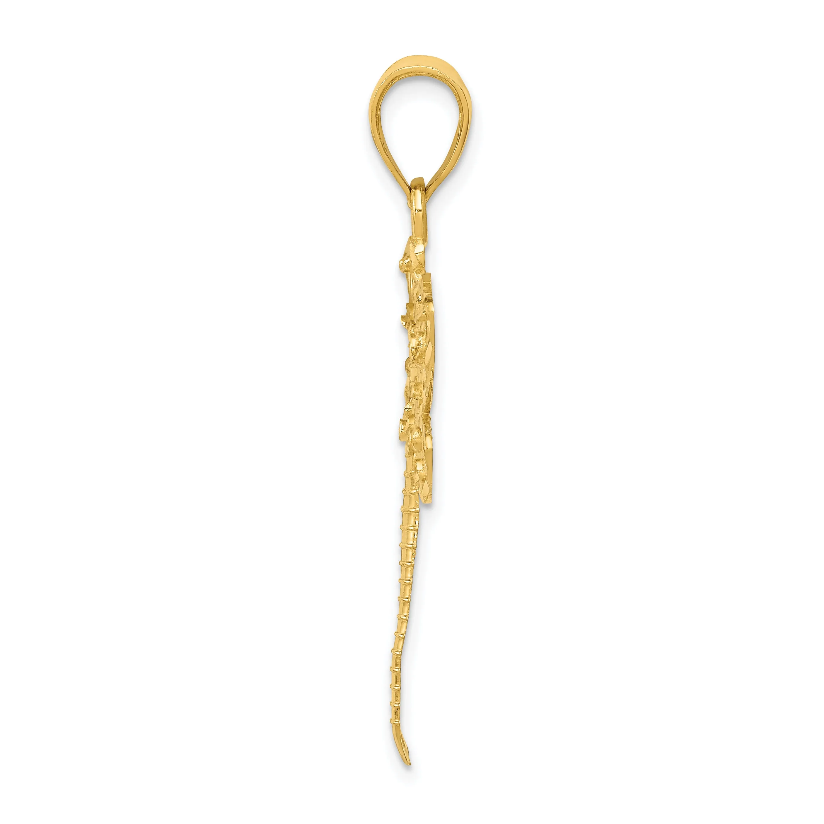 14K Gold Diamond-Cut Dragonfly Pendant with Polished Finish  Elegant and Symbolic