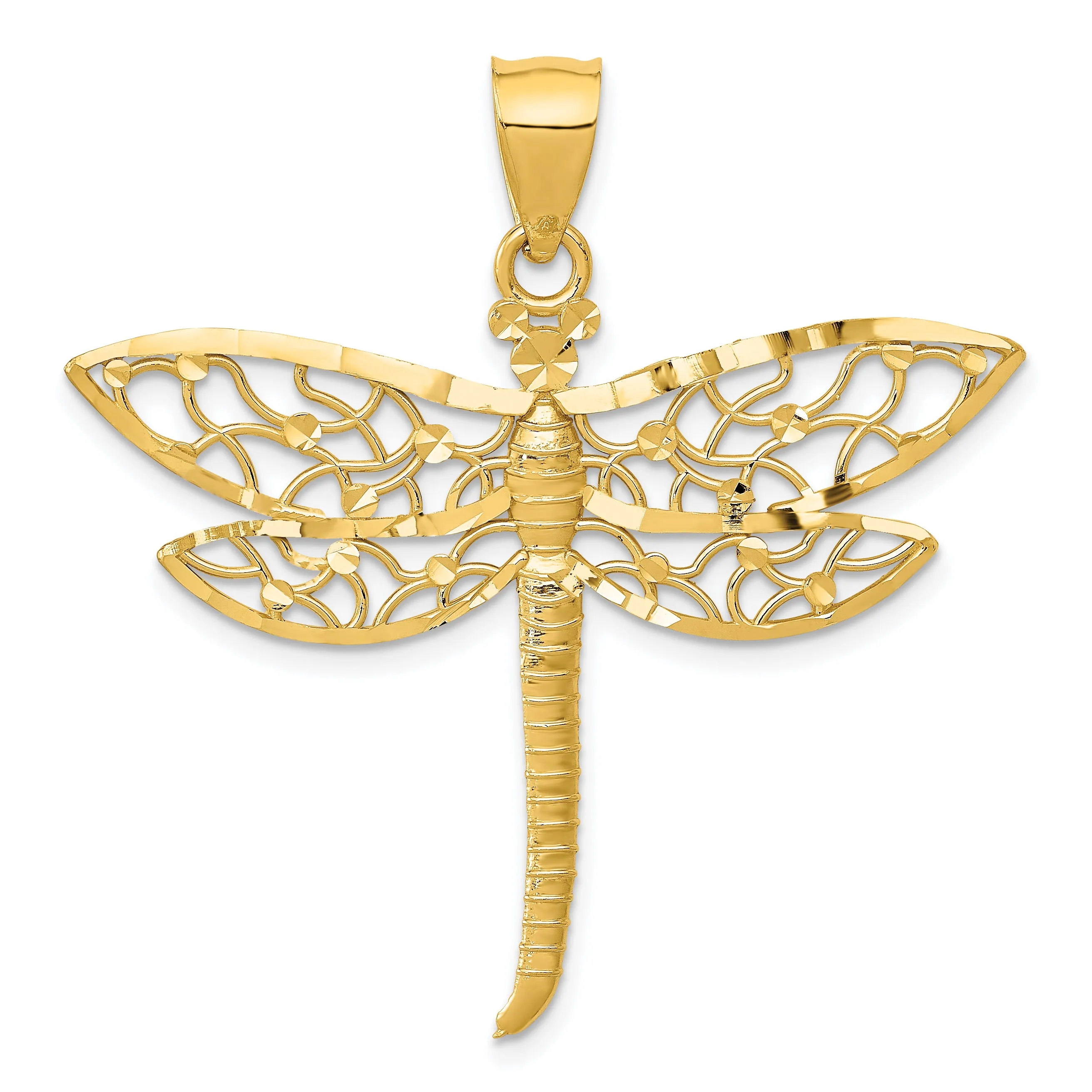 14K Gold Diamond-Cut Dragonfly Pendant with Polished Finish  Elegant and Symbolic