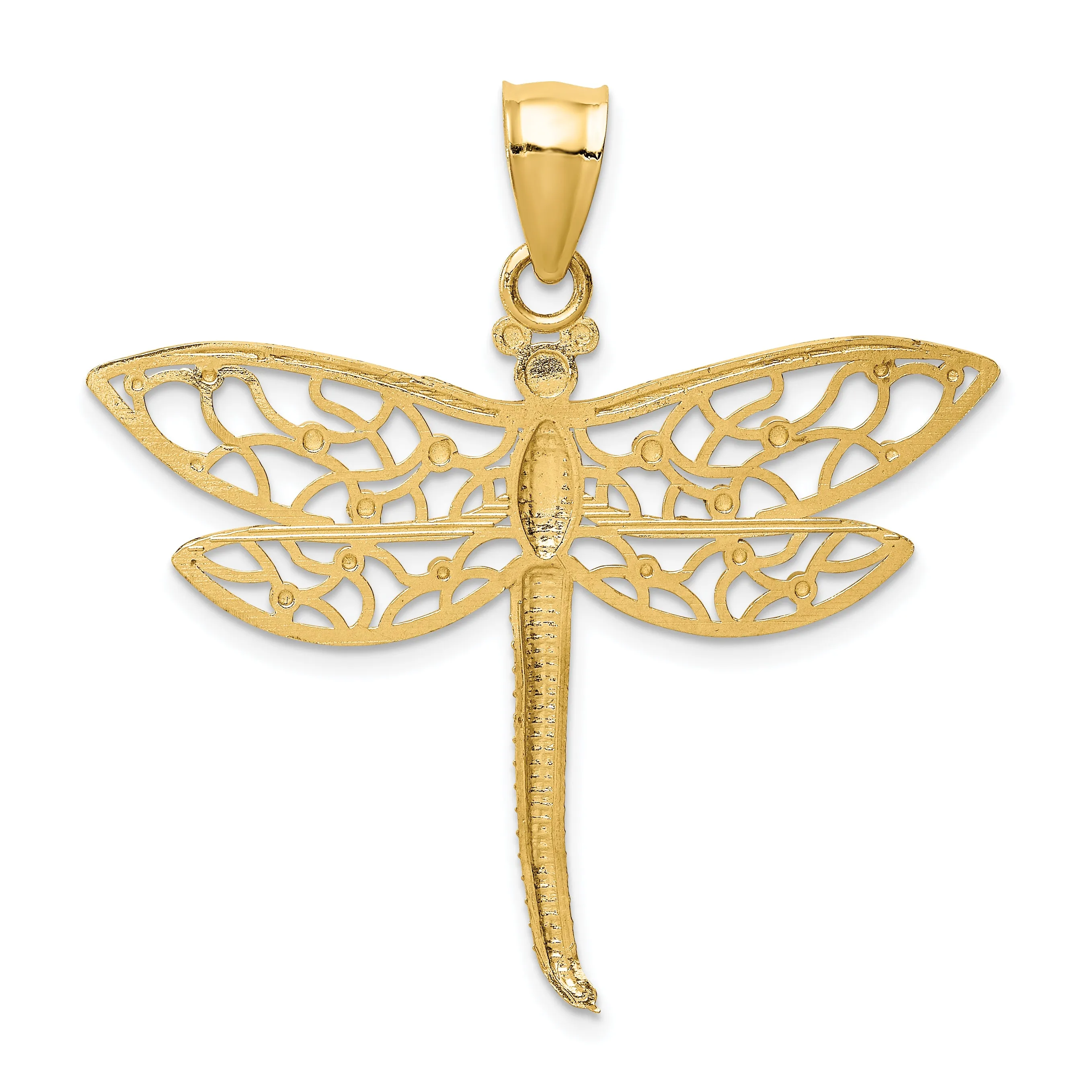14K Gold Diamond-Cut Dragonfly Pendant with Polished Finish  Elegant and Symbolic
