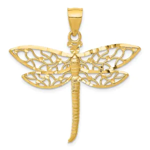 14K Gold Diamond-Cut Dragonfly Pendant with Polished Finish  Elegant and Symbolic