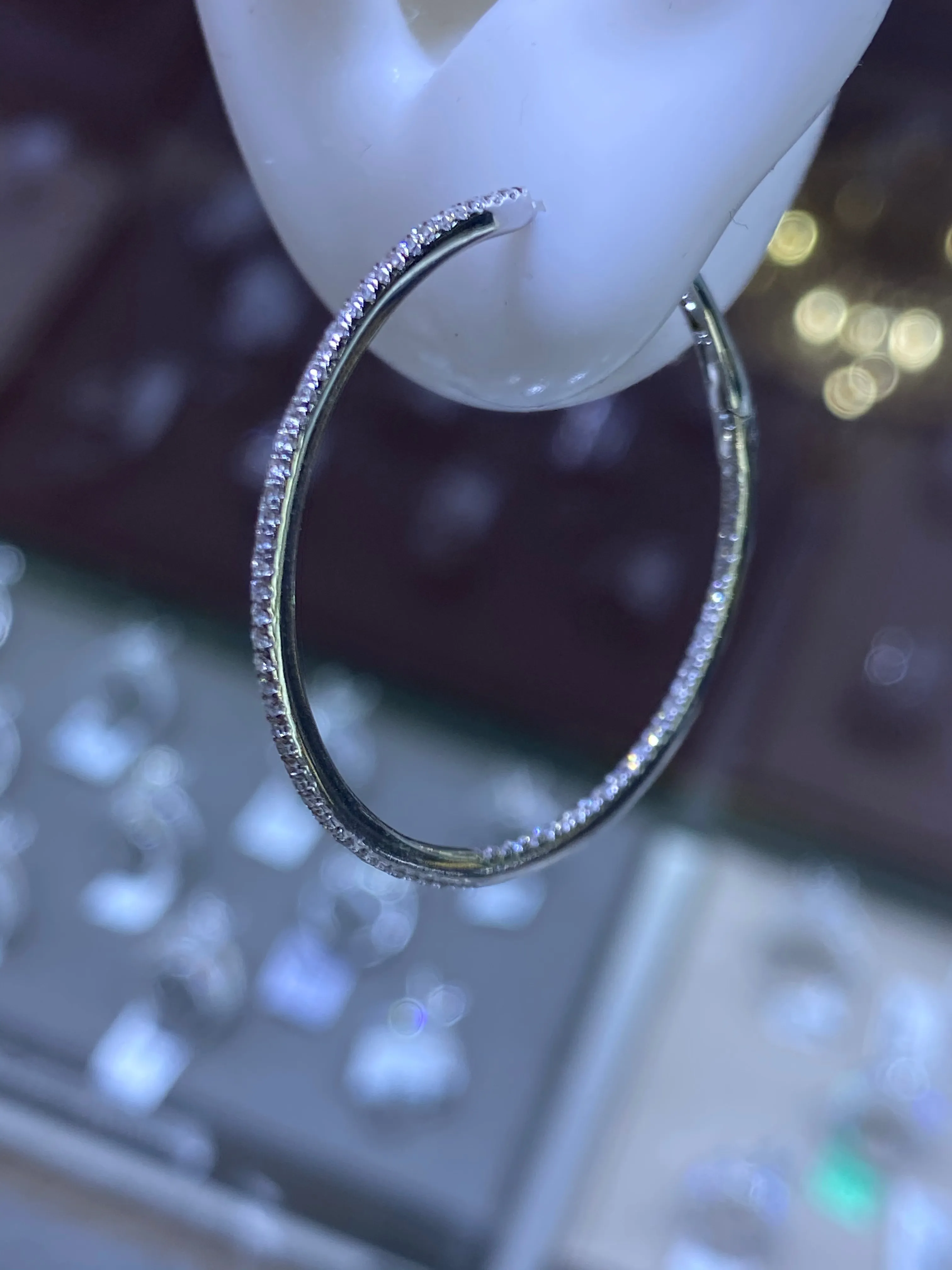 14k Gold Prong Set Diamond Hoop Earrings