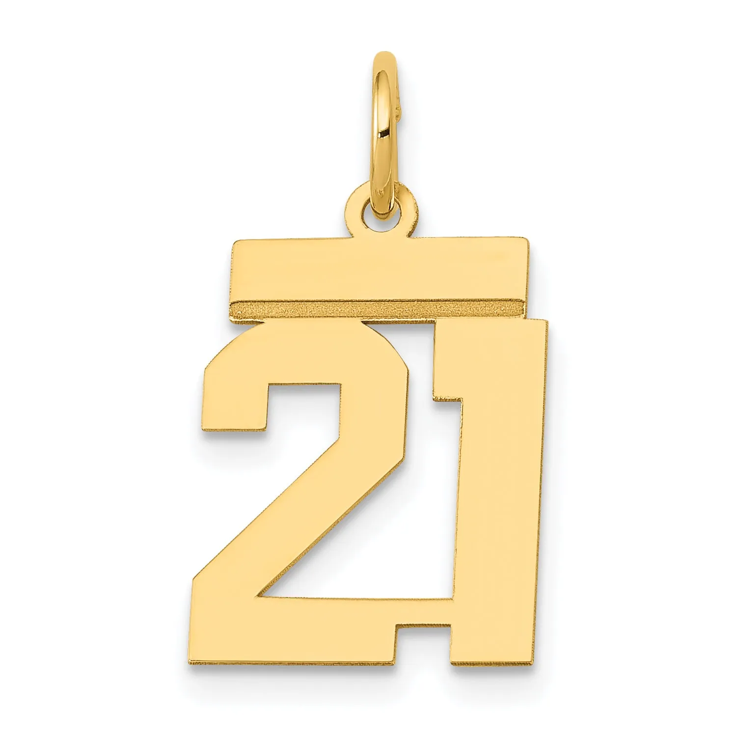 14K Gold Small Polished Number 21 Charm Elegant Laser-Cut Design