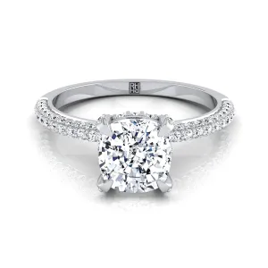 14K White Gold Cushion Diamond Encrusted Claws and Triple Pave Engagement Ring -1/2ctw