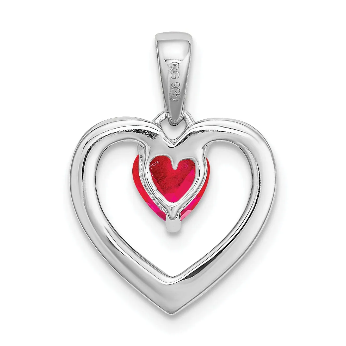 14k White Gold Polished Finish Closed Back Women's 5-MM 0.5-CT Ruby Stone and 0.049-CT Diamond Heart Design Charm Pendant