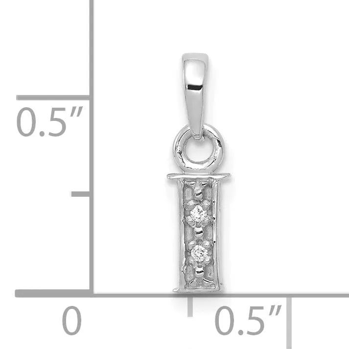 14K White Gold Small 0.01CT Diamond Letter I Initial Block Pendant