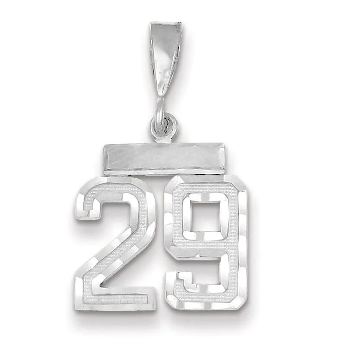 14k White Gold Small Size Diamond Cut Texture Finish Number 29 Charm Pendant
