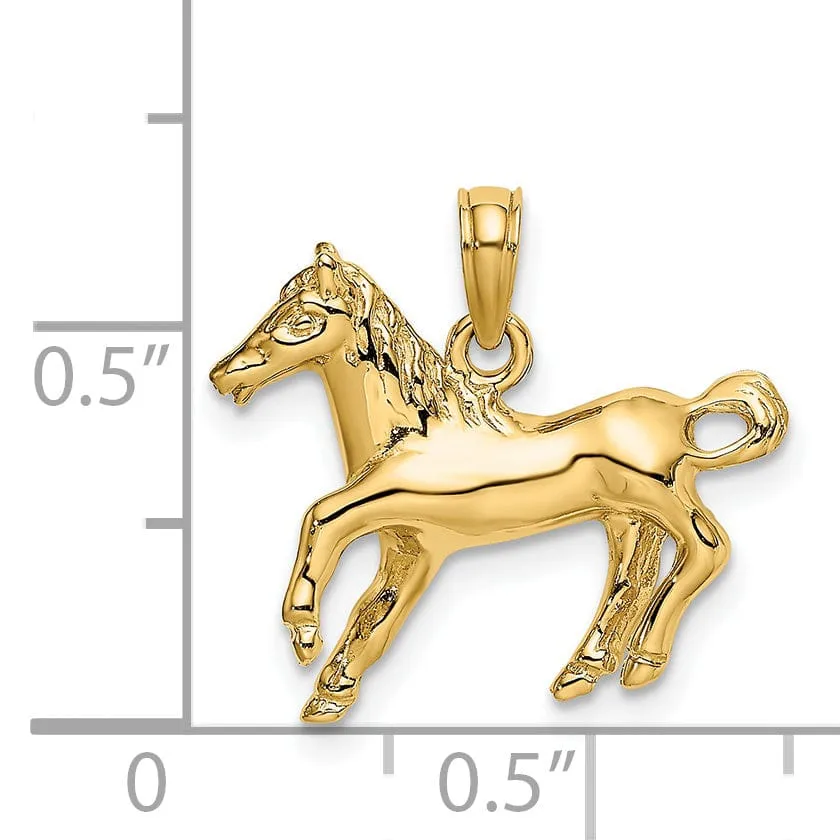 14K Yellow Gold Polished Finish Open Back Galloping Horse Charm Pendant
