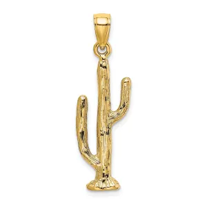 14K Yellow Gold Textured Polished Finish 3-Dimensional Saguaro Cactus Design Charm Pendant