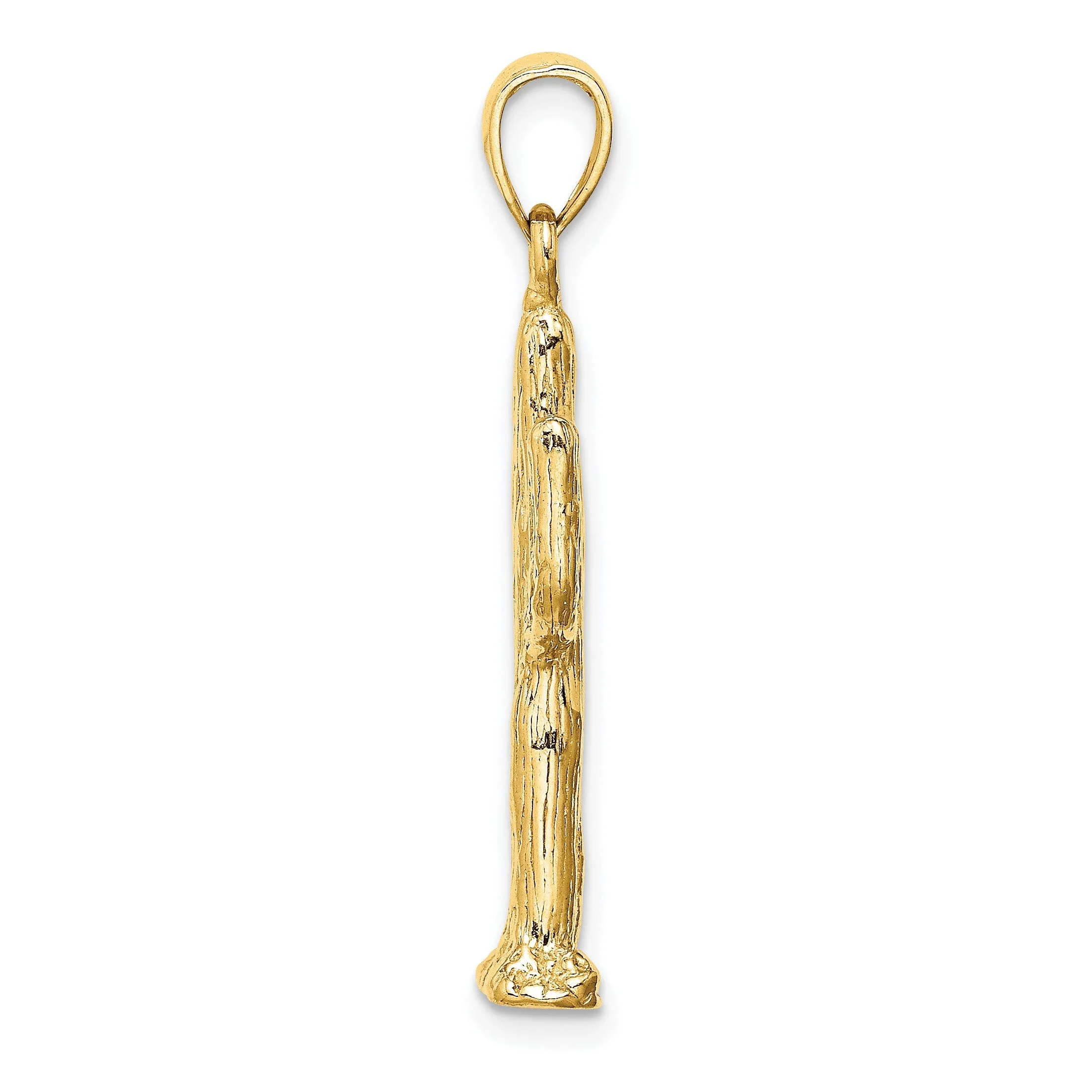 14K Yellow Gold Textured Polished Finish 3-Dimensional Saguaro Cactus Design Charm Pendant