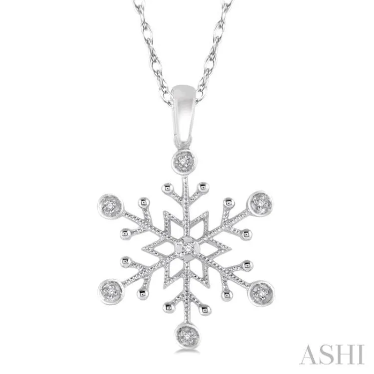 1/50 ctw Snowflake Motif Round Cut Diamond Pendant With Link Chain in 10K White Gold