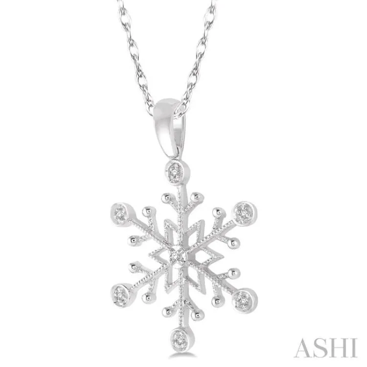 1/50 ctw Snowflake Motif Round Cut Diamond Pendant With Link Chain in 10K White Gold