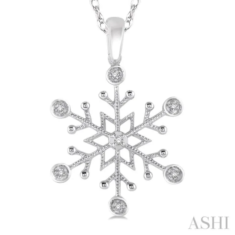 1/50 ctw Snowflake Motif Round Cut Diamond Pendant With Link Chain in 10K White Gold