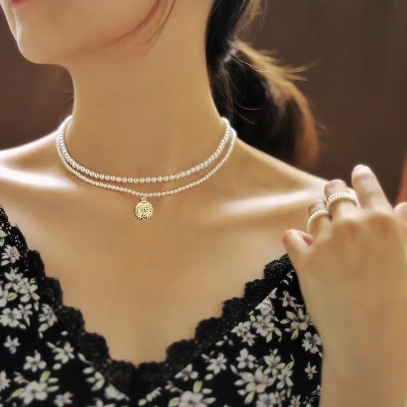 17KM Korean Heart Pearl Necklace for Women Vintage Statement Pearl Choker Necklaces Elegant Wedding Collar Jewelry