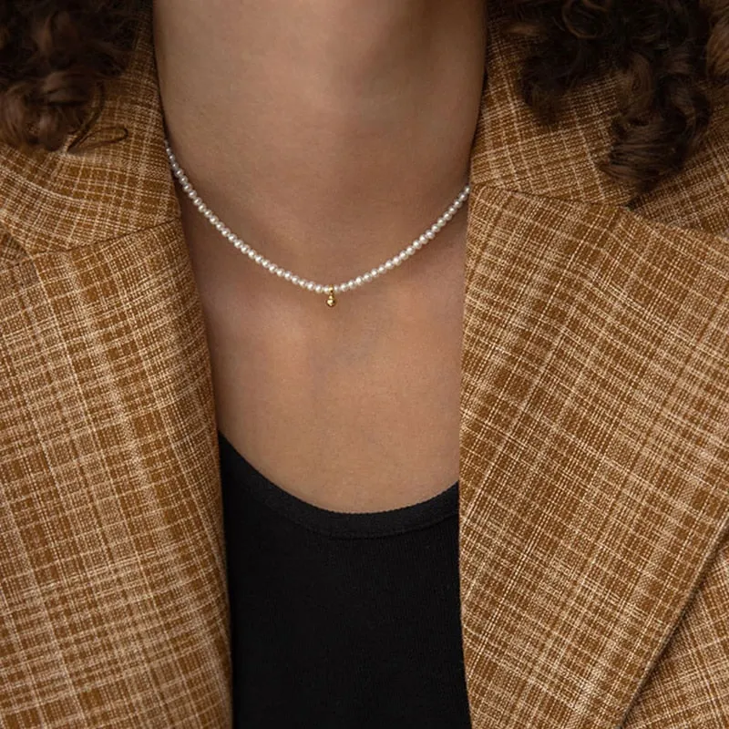 17KM Korean Heart Pearl Necklace for Women Vintage Statement Pearl Choker Necklaces Elegant Wedding Collar Jewelry