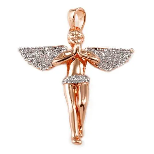 18k Rose Gold Praying Mini Angel Pendant With Box Chain