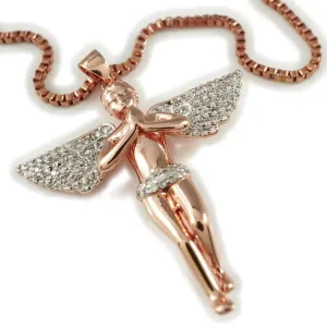 18k Rose Gold Praying Mini Angel Pendant With Box Chain