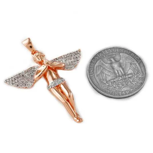 18k Rose Gold Praying Mini Angel Pendant With Box Chain