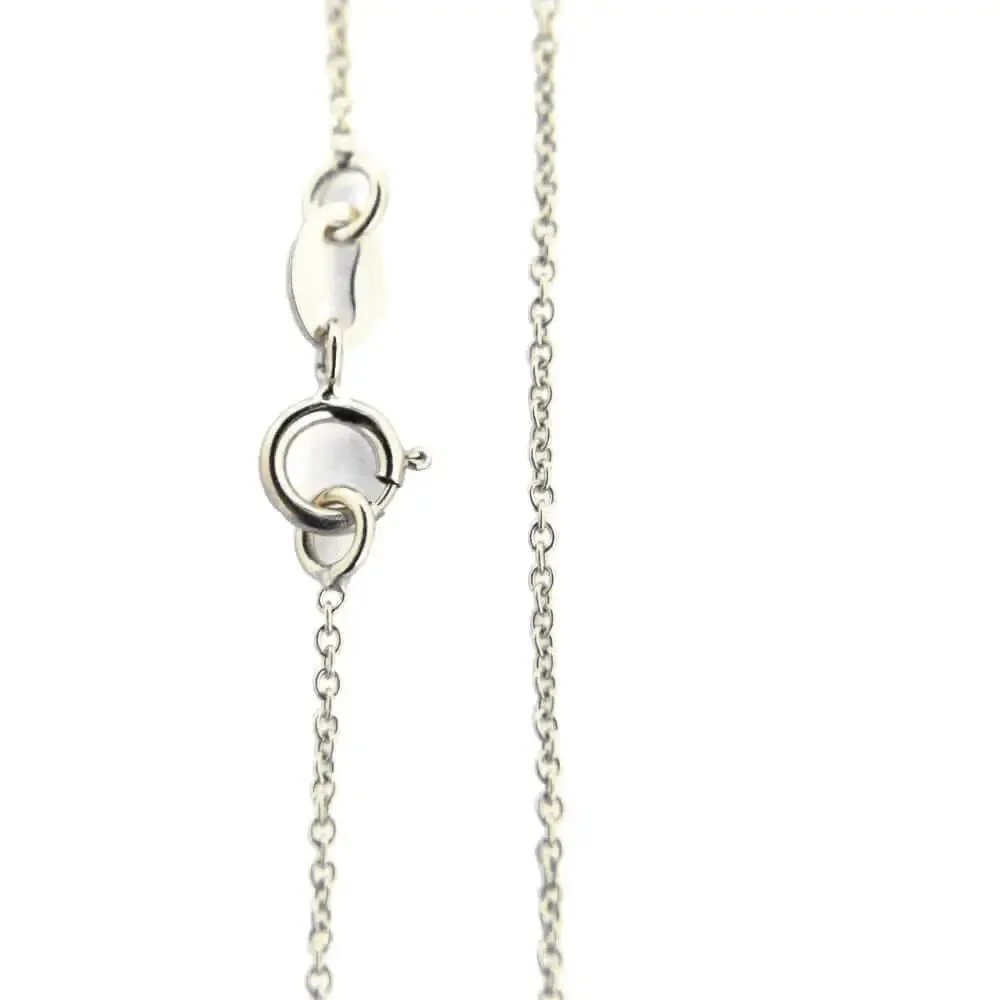 18K Solid White Gold Fine Cable Pendant Chain 13.5 inches