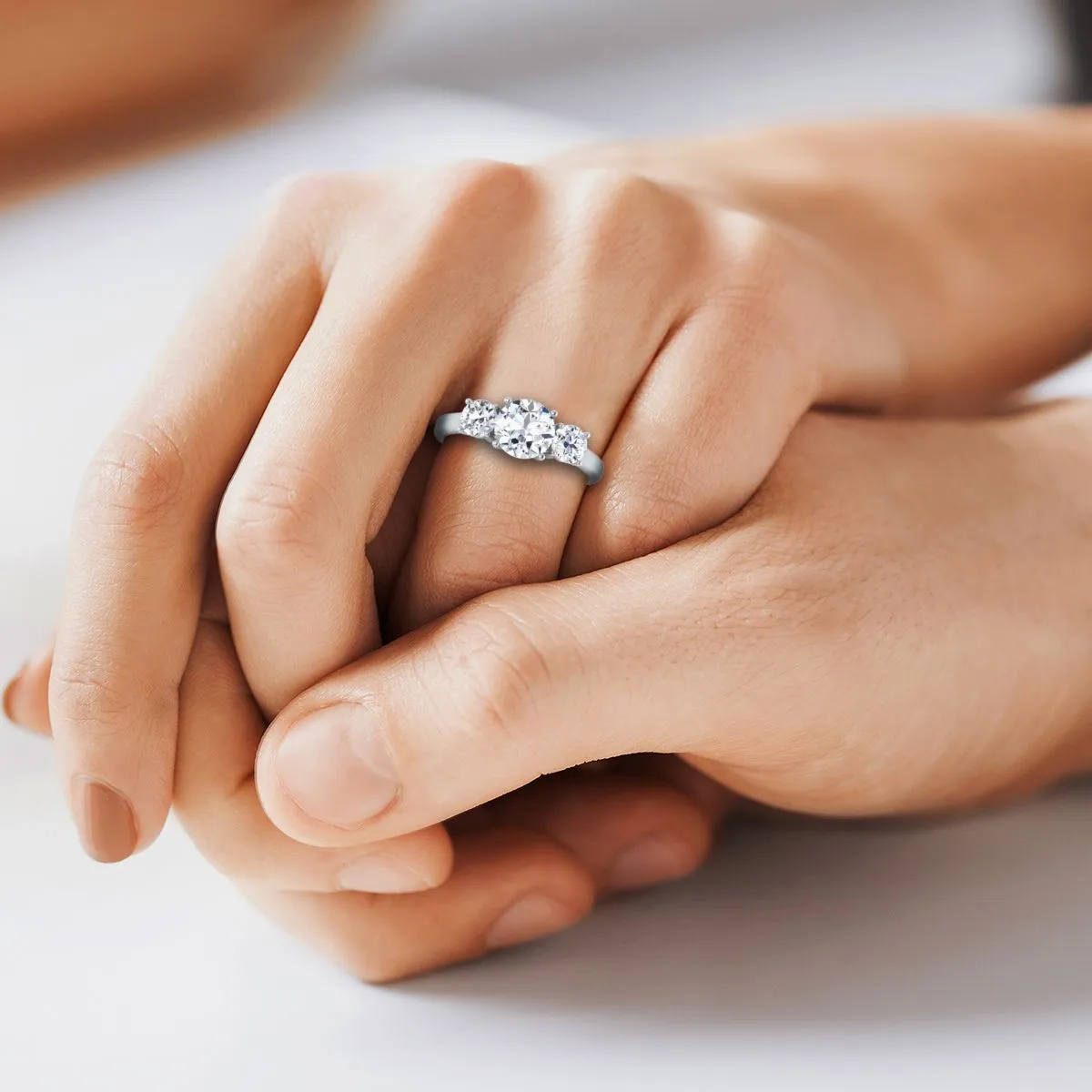 18K White Gold Round Brilliant Classic Three Stone Diamond Engagement Ring -5/8ctw