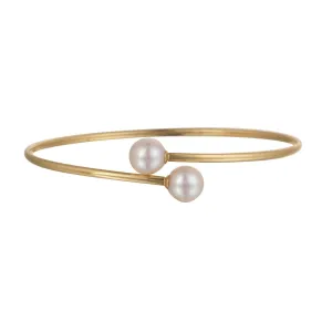 18kt Gold Bangle with Two 7.5mm Round Freshwater Pearls