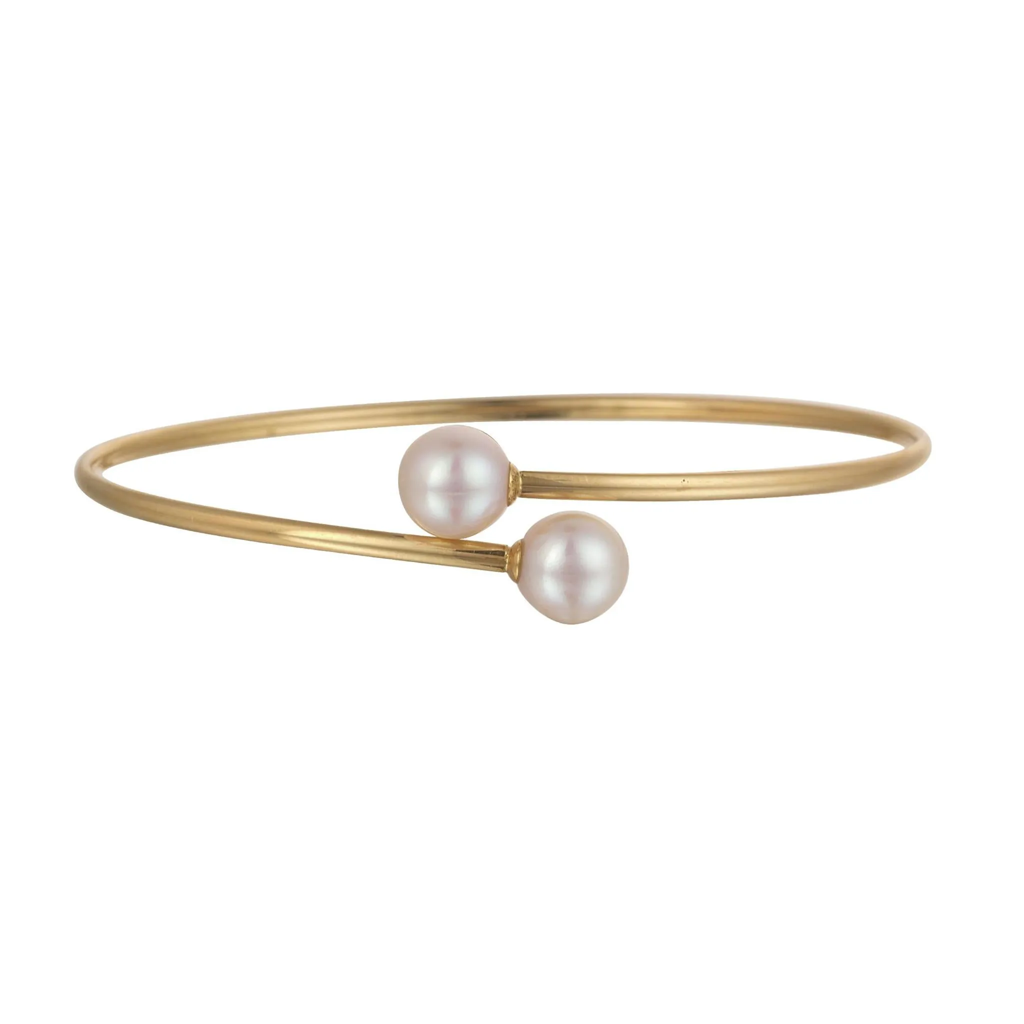 18kt Gold Bangle with Two 7.5mm Round Freshwater Pearls
