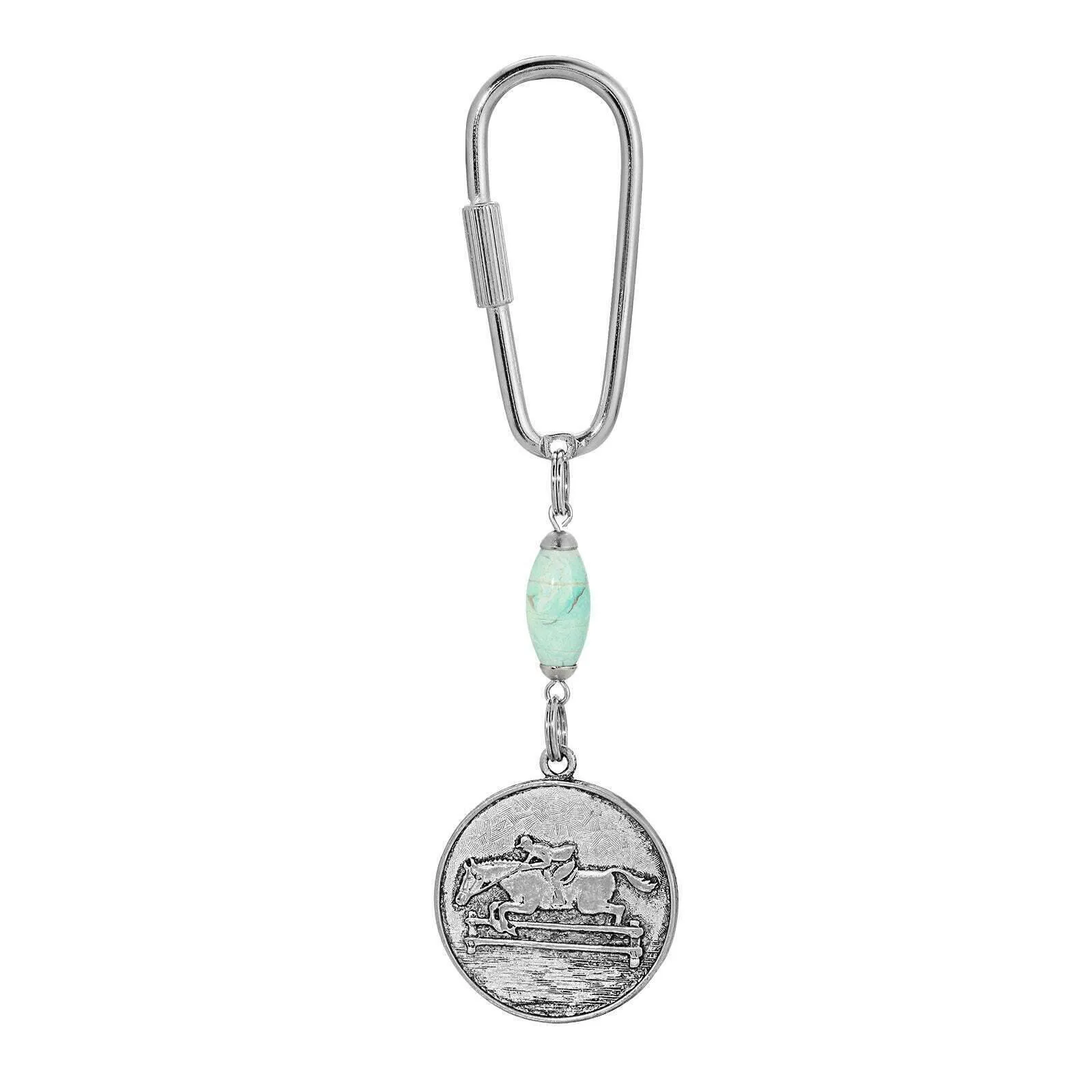 1928 Jewelry Turquoise Bead Horseback Rider Carabiner Key Chain