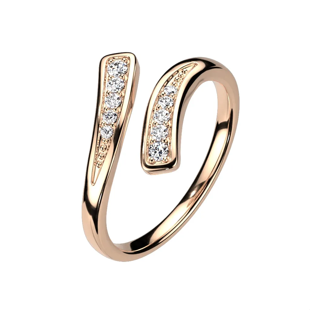 1pc Elegant Overlap Style w/ Paved Gems Design Adjustable Mid Ring / Toe Ring