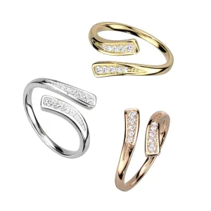 1pc Elegant Overlap Style w/ Paved Gems Design Adjustable Mid Ring / Toe Ring