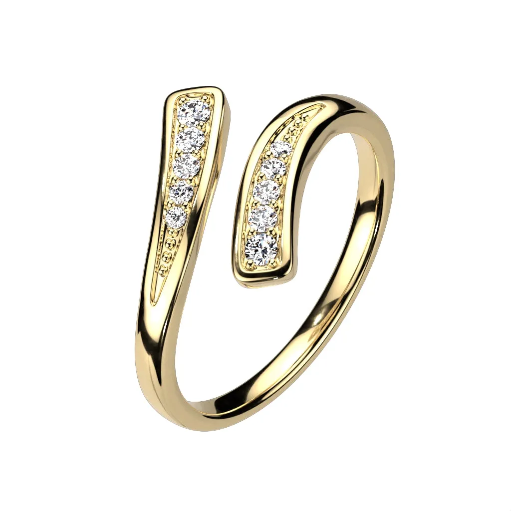 1pc Elegant Overlap Style w/ Paved Gems Design Adjustable Mid Ring / Toe Ring