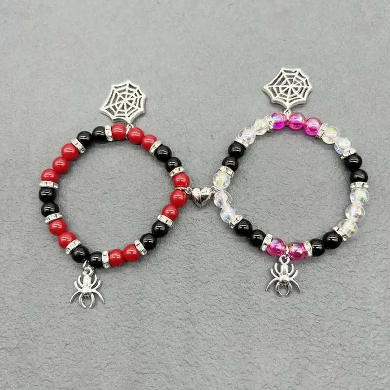 2pcs Halloween Spiders Couple Bracelets Magnetic Matching Bangles Fashionable