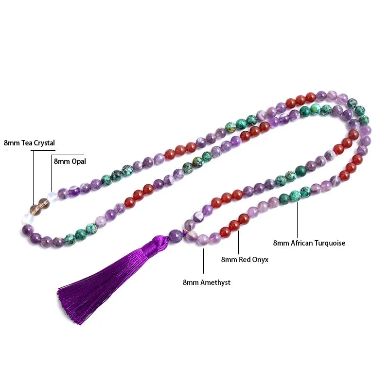 8mm Natural Amethyst Carnelian Opal Tea Crystal Beaded Necklace