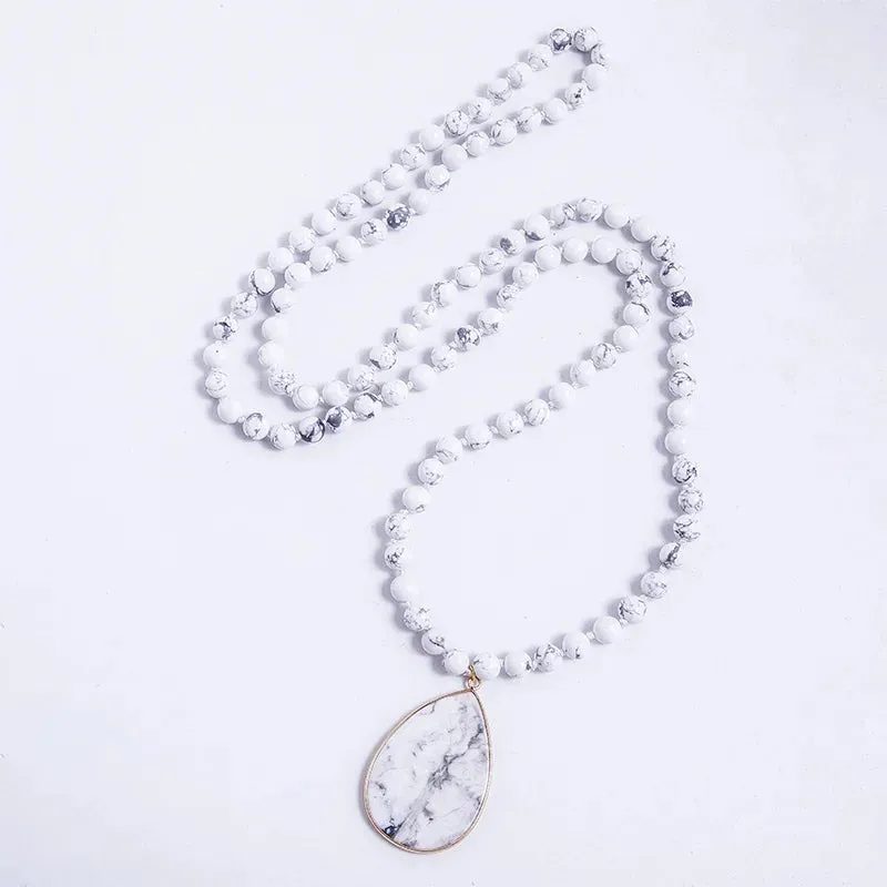 8mm Picture Jaspers, Howlite, Turquoise Beads Knotted Necklace Meditation Yoga Jewelry