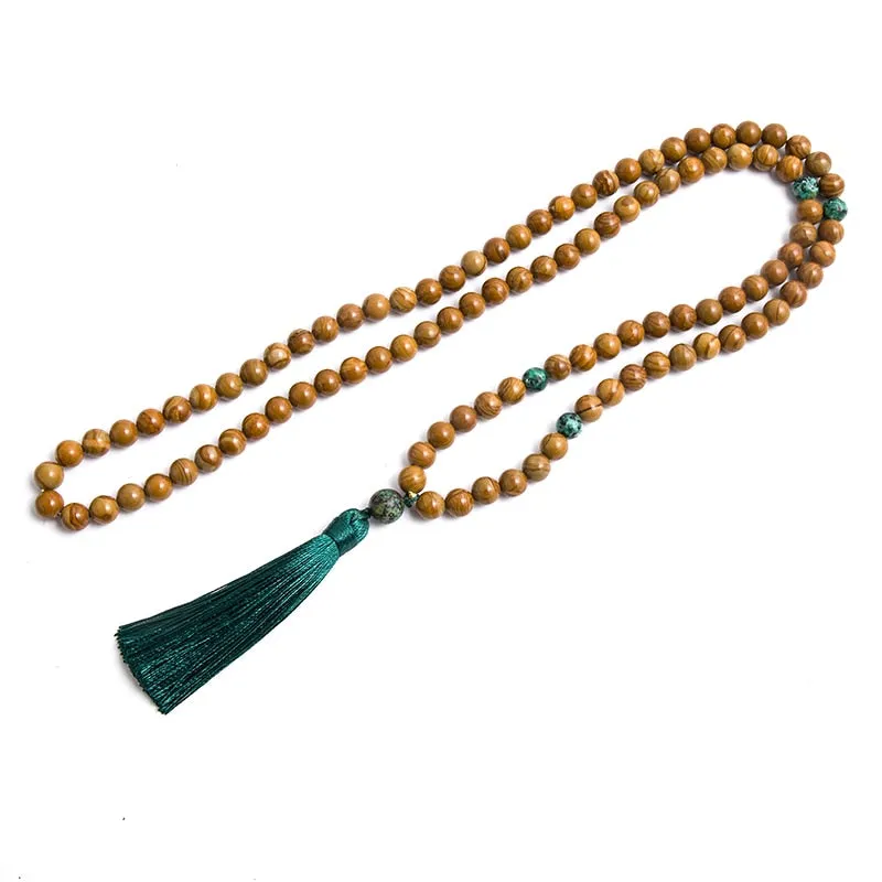 8mm Yellow Wood Jasper  Stone African Turquoise Beaded Necklace