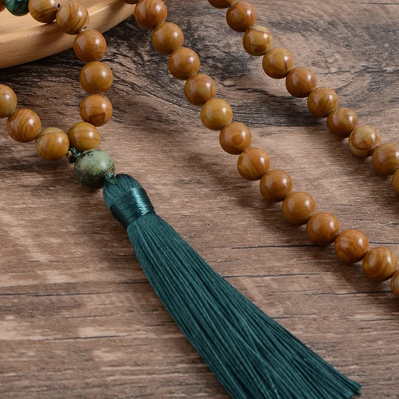 8mm Yellow Wood Jasper  Stone African Turquoise Beaded Necklace