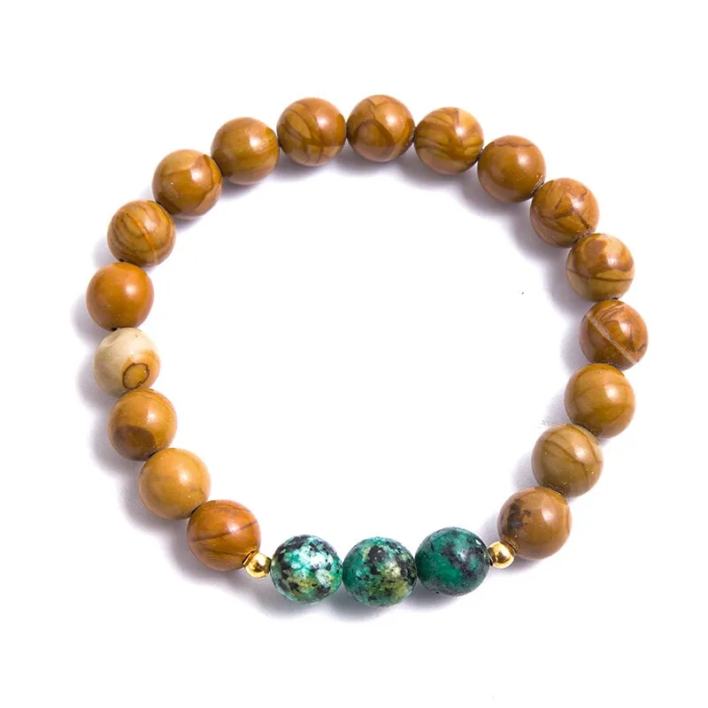 8mm Yellow Wood Jasper  Stone African Turquoise Beaded Necklace