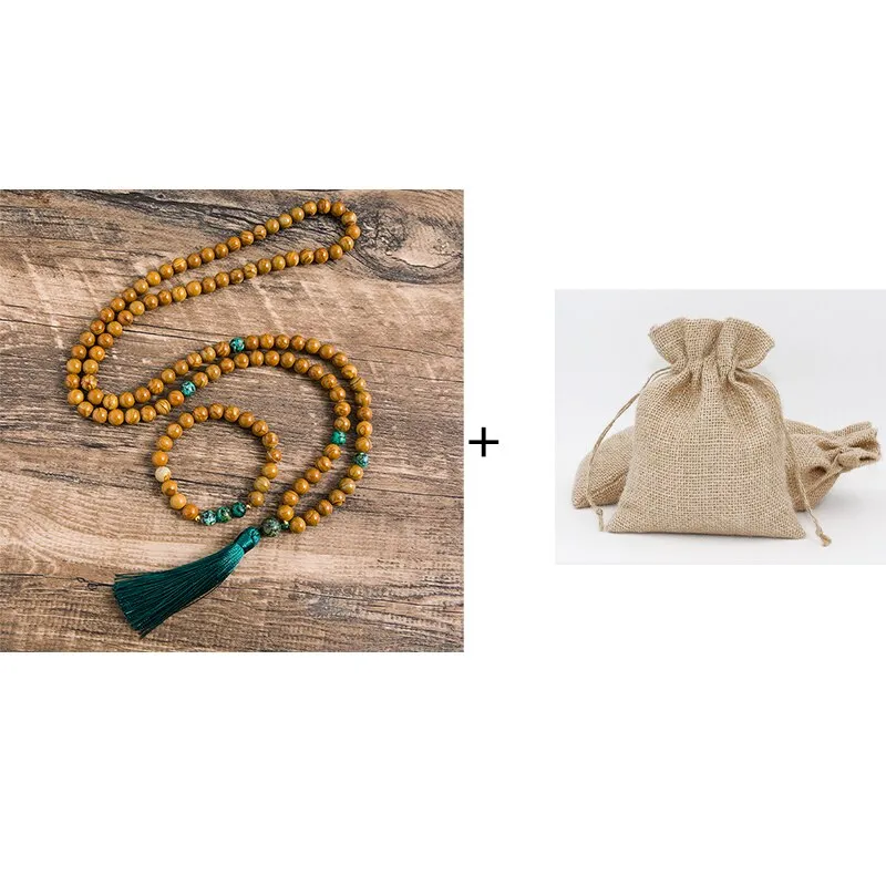 8mm Yellow Wood Jasper  Stone African Turquoise Beaded Necklace