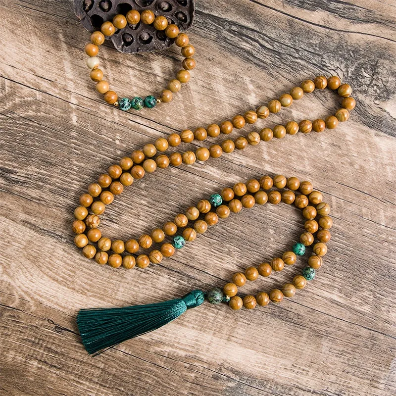 8mm Yellow Wood Jasper  Stone African Turquoise Beaded Necklace
