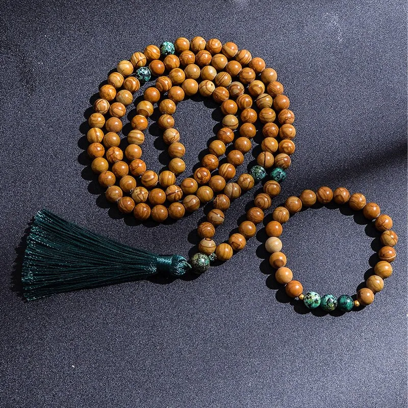 8mm Yellow Wood Jasper  Stone African Turquoise Beaded Necklace