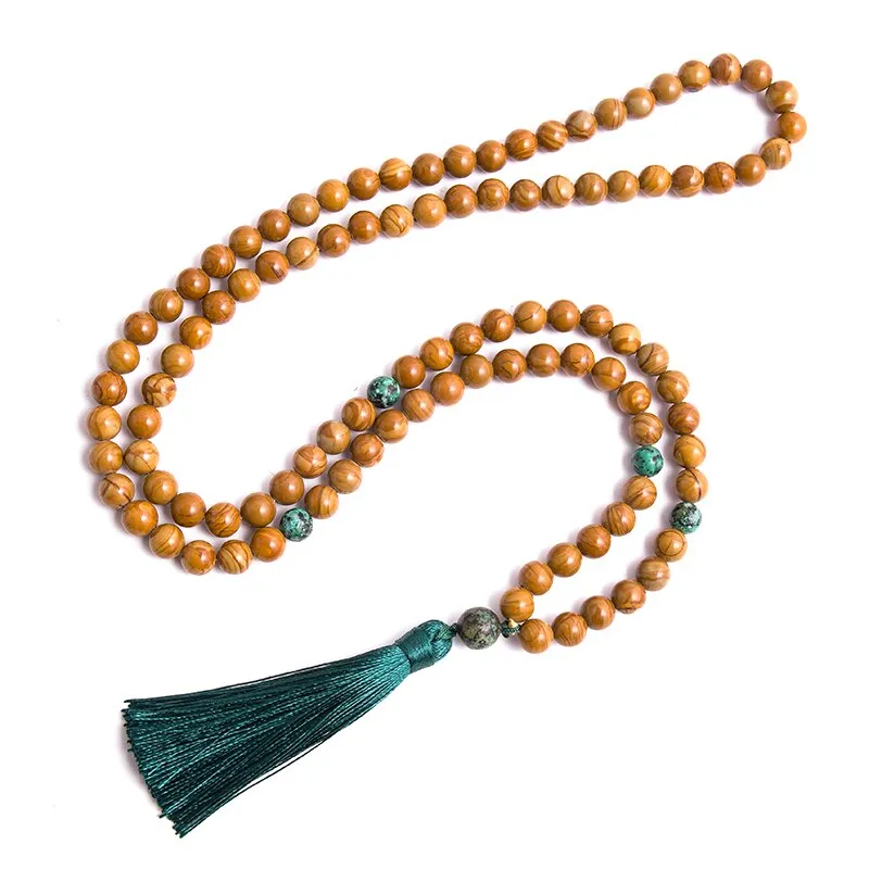 8mm Yellow Wood Jasper  Stone African Turquoise Beaded Necklace