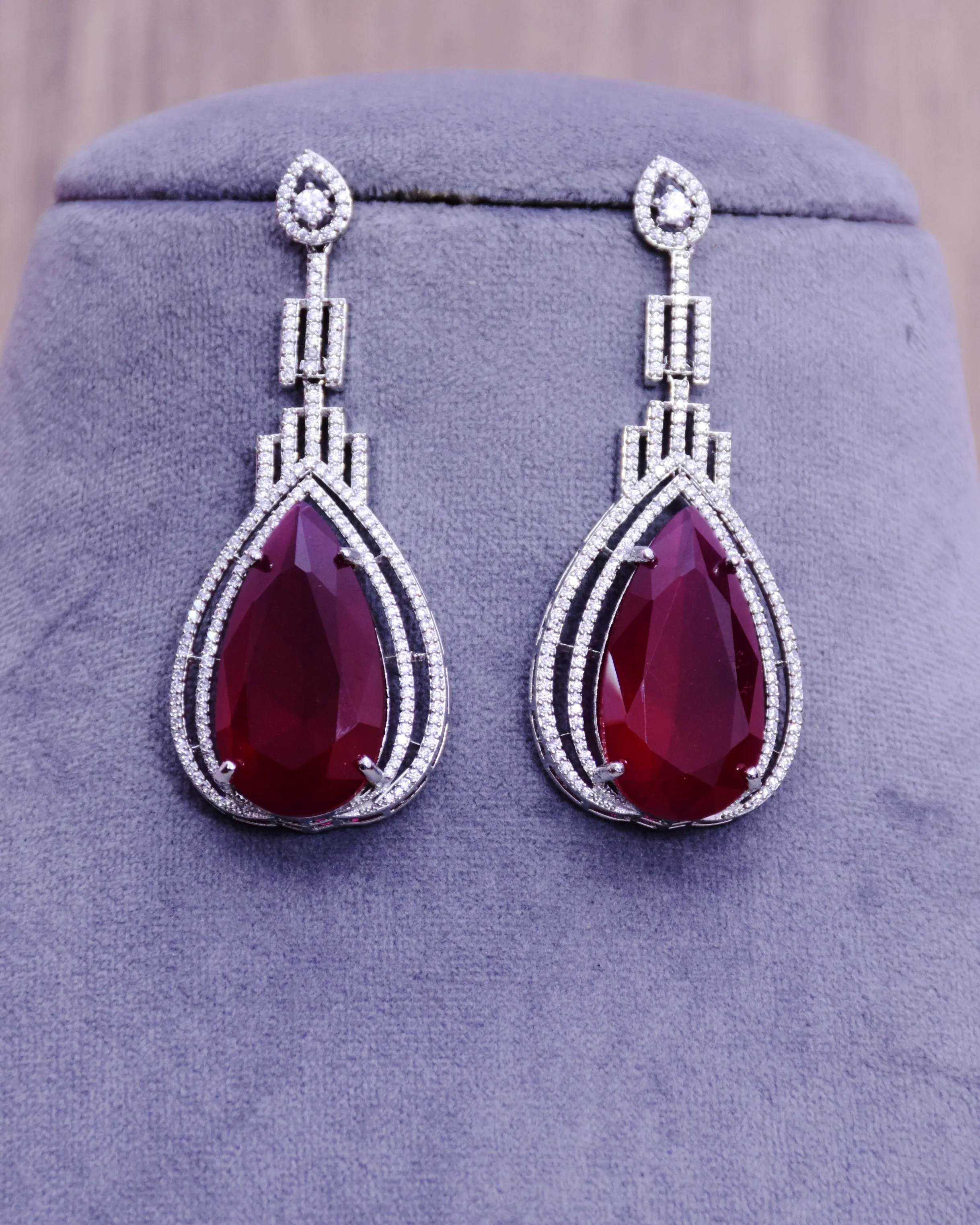 American Diamond Designer Earrings With Color Stone For Women