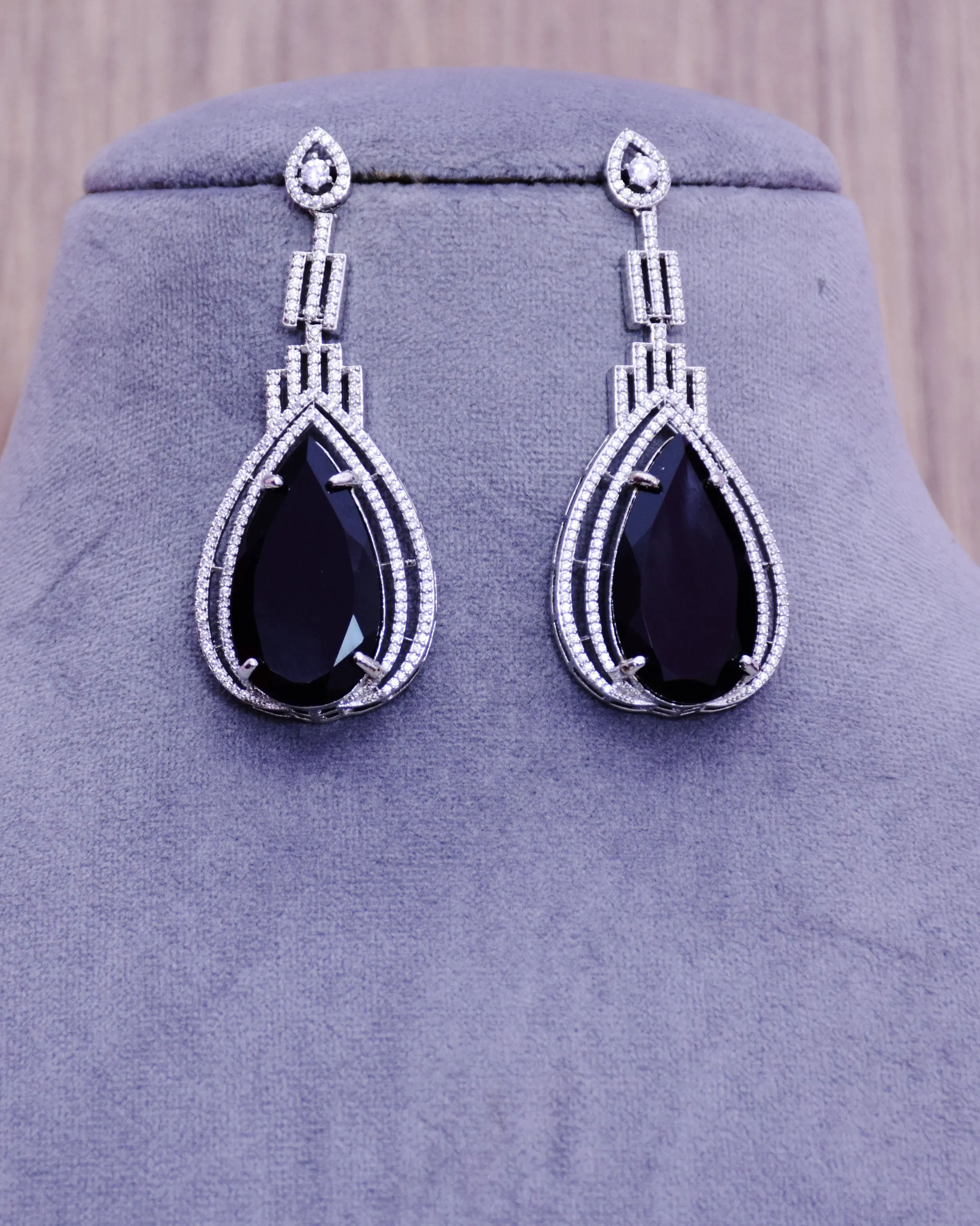 American Diamond Designer Earrings With Color Stone For Women