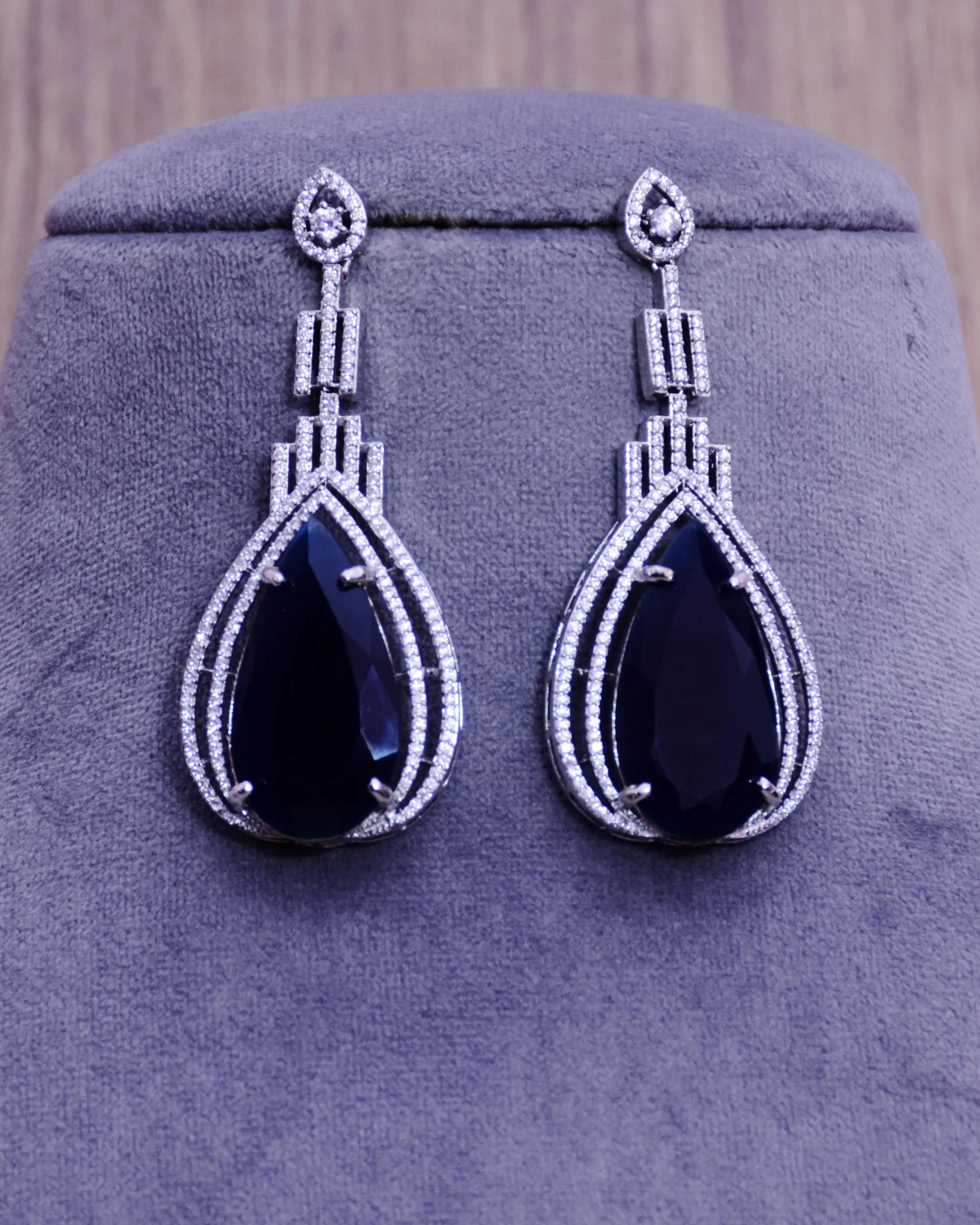 American Diamond Designer Earrings With Color Stone For Women