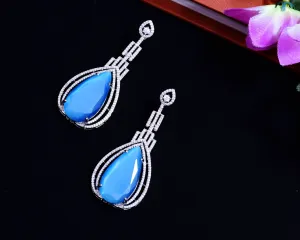 American Diamond Designer Earrings With Color Stone For Women
