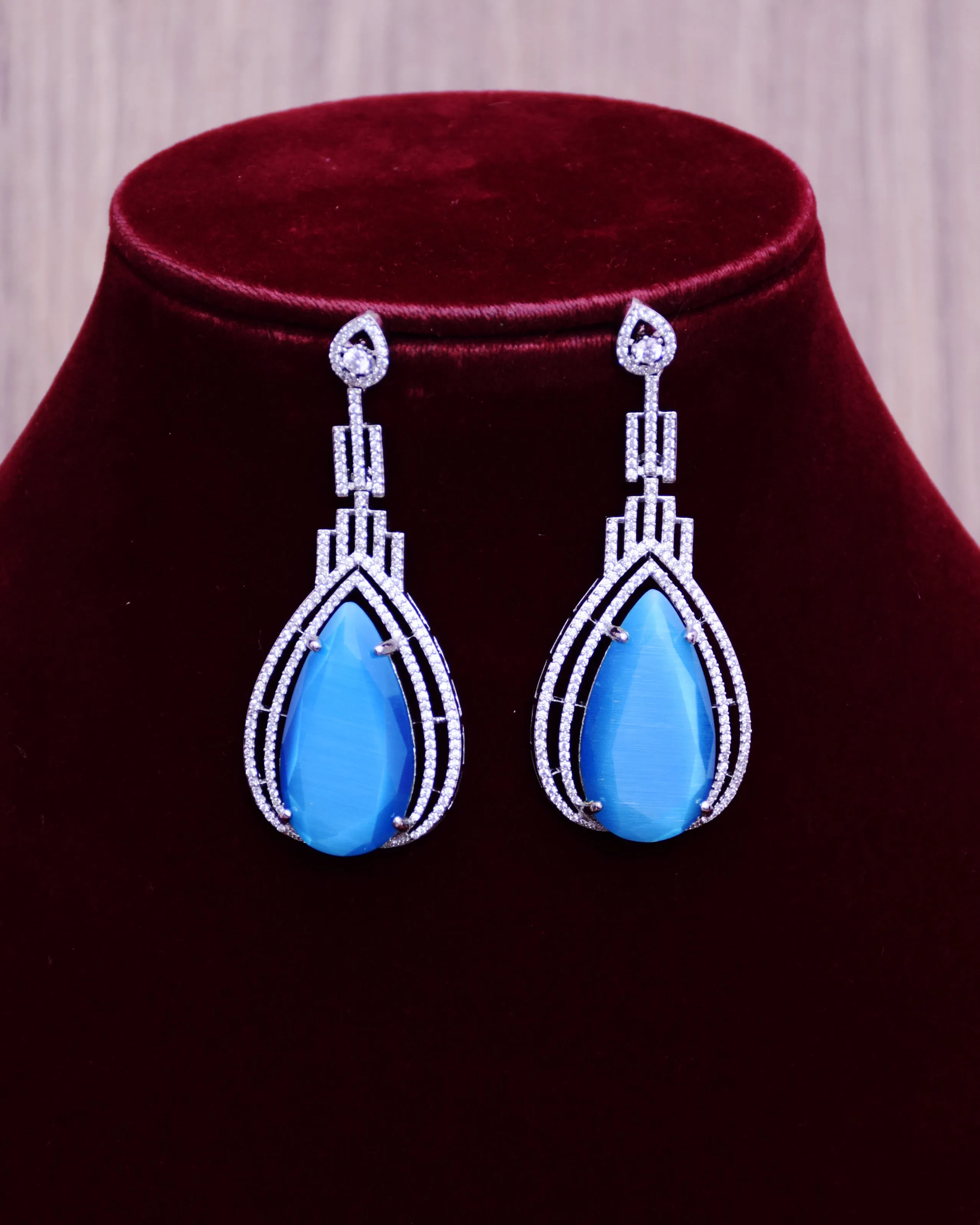 American Diamond Designer Earrings With Color Stone For Women