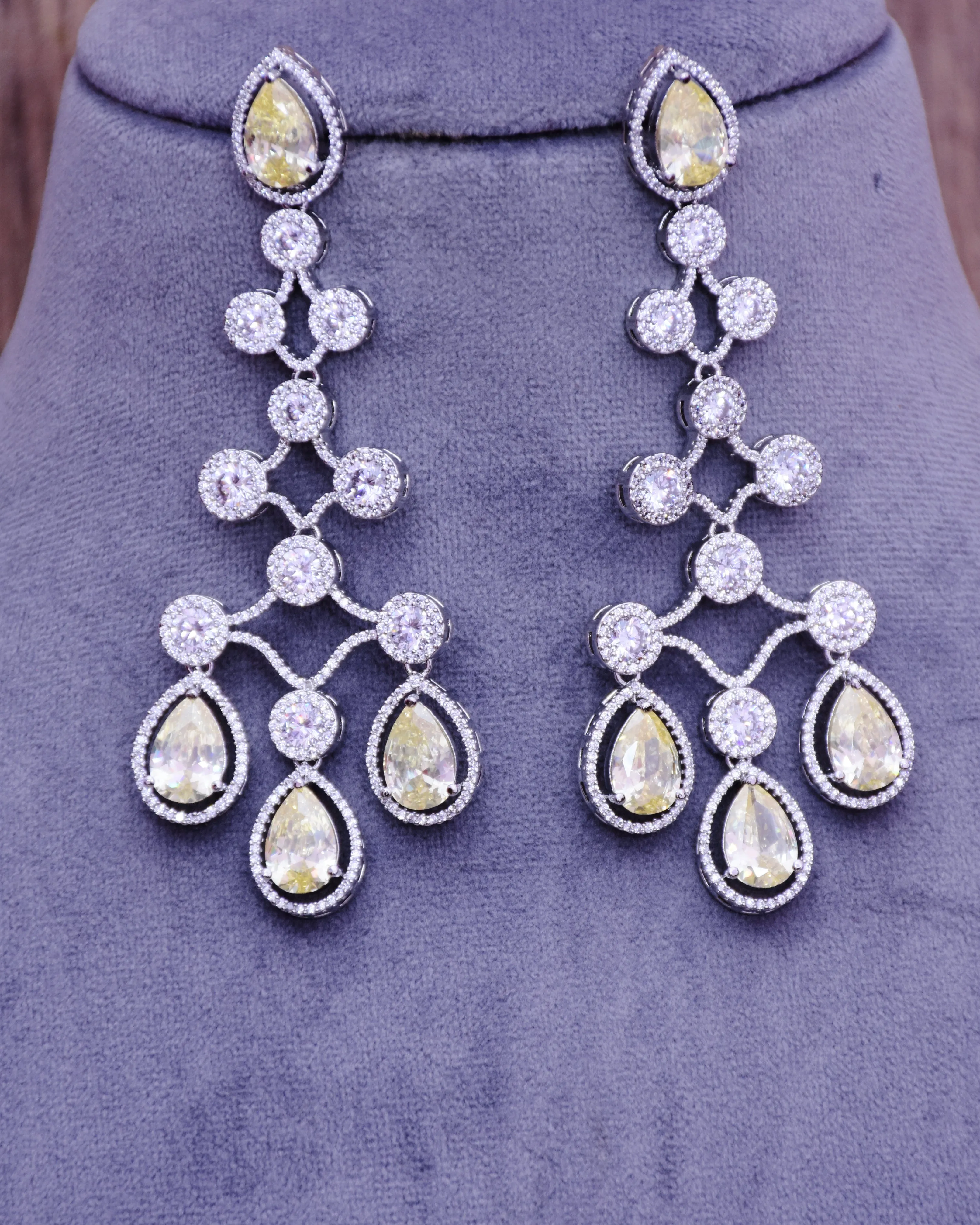 American Diamond Designer Earrings With Yellow Stone (E644)