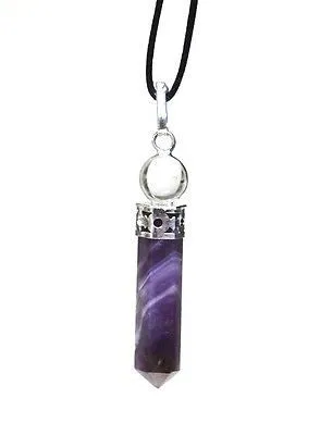 Amethyst & Clear Quartz Crystal Stone Pendant Inc Cord Necklace