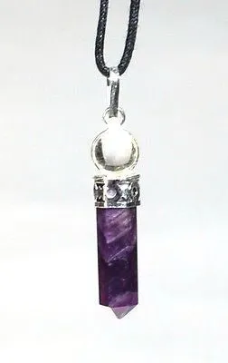 Amethyst & Clear Quartz Crystal Stone Pendant Inc Cord Necklace