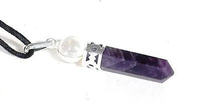 Amethyst & Clear Quartz Crystal Stone Pendant Inc Cord Necklace