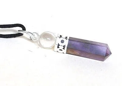 Amethyst & Clear Quartz Crystal Stone Pendant Inc Cord Necklace