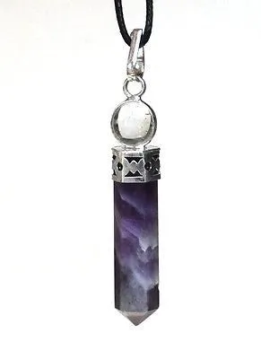 Amethyst & Clear Quartz Crystal Stone Pendant Inc Cord Necklace